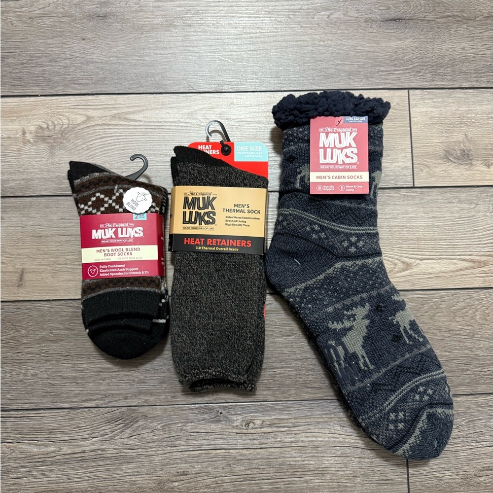 Men's MUK LUKS lot Heat Retainers Solid Thermal and cabin wool socks